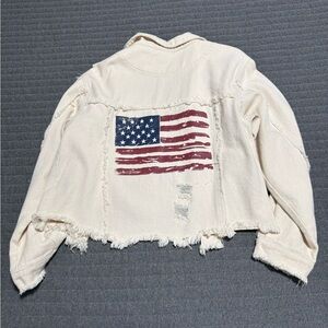 POL Cream Cropped Denim Jacket